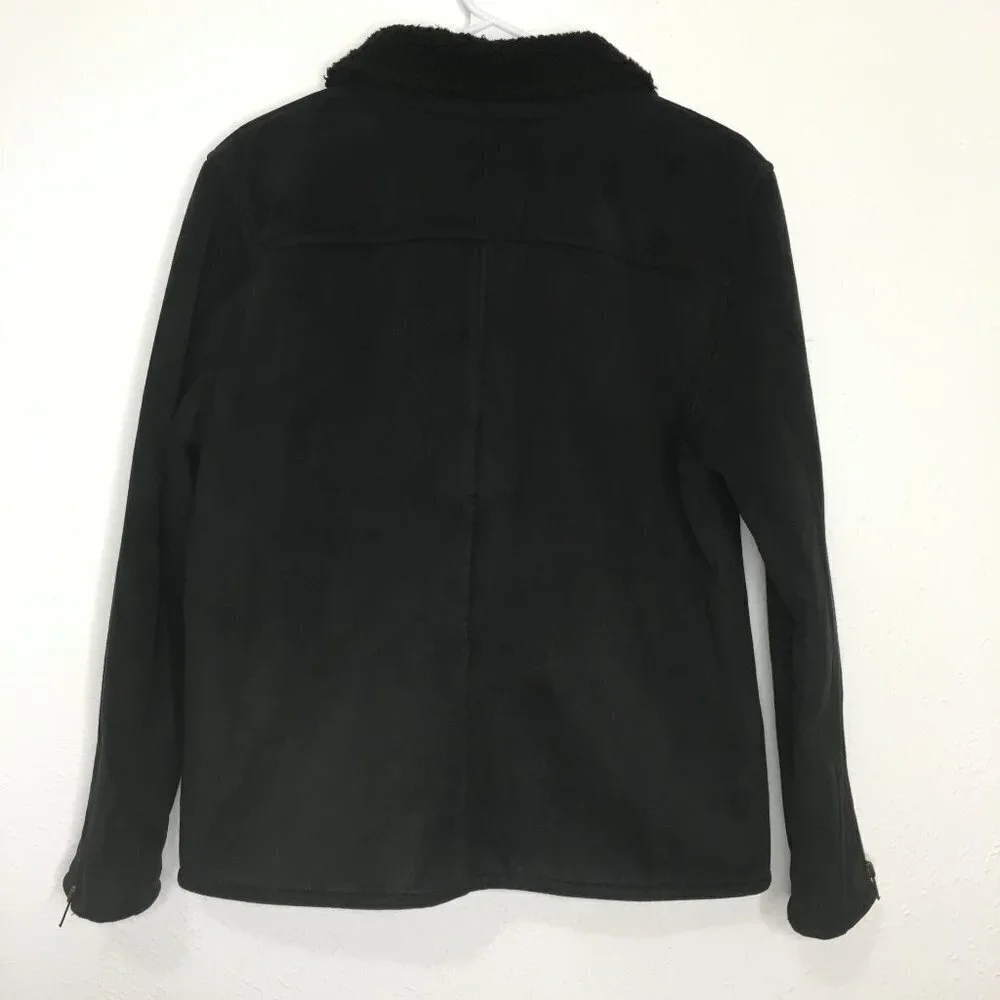 COUNTY CLOTHING CO. Faux Suede Sherpa Lined Zip Up Shearling Jacket Black MEDIUM - Picture 3 of 12
